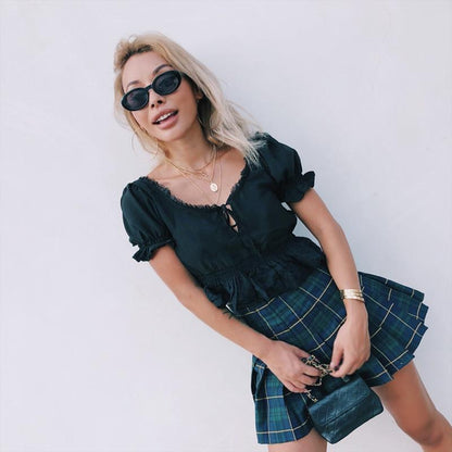 High Waisted Plaid Mini Skirt Shorts by White Market