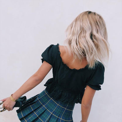 High Waisted Plaid Mini Skirt Shorts by White Market