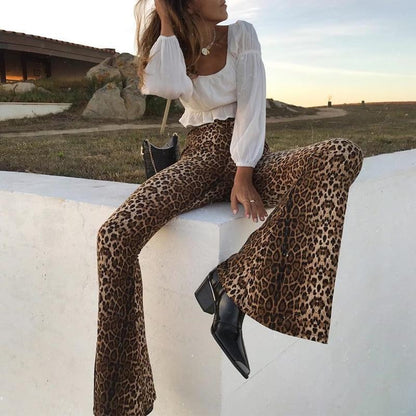 Slim Leopard Bell Bottoms by White Market