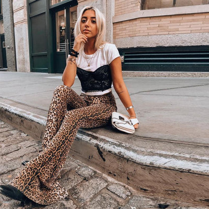 Slim Leopard Bell Bottoms by White Market