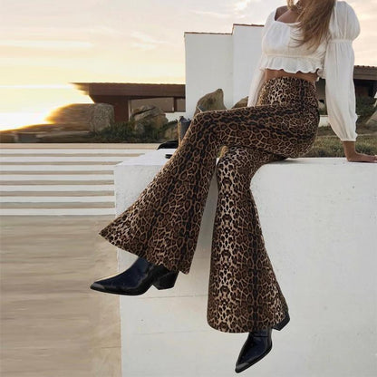 Slim Leopard Bell Bottoms by White Market