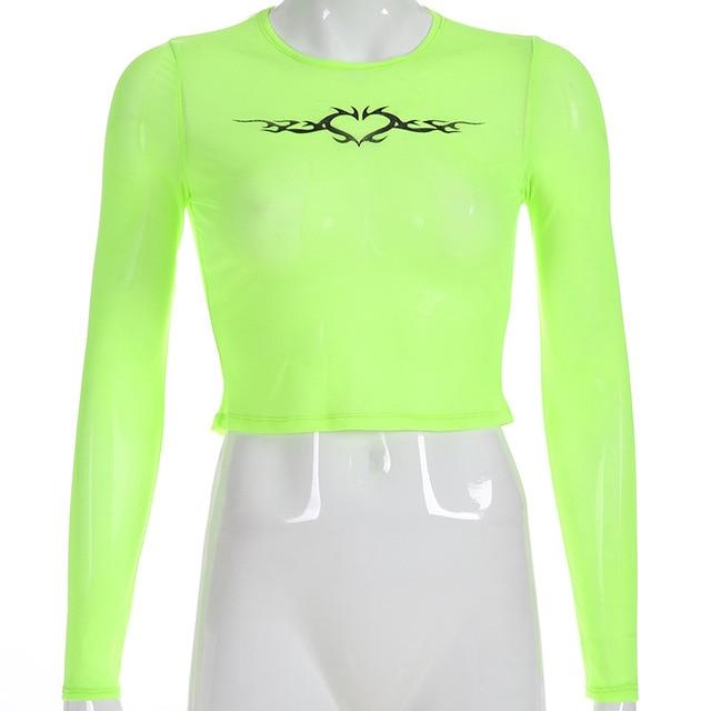 Neon Heart Mesh Top by White Market