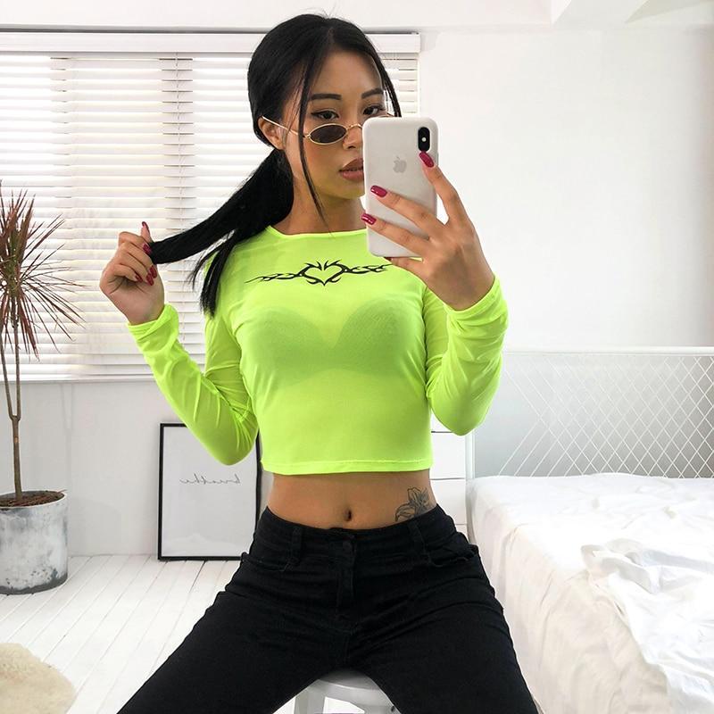 Neon Heart Mesh Top by White Market