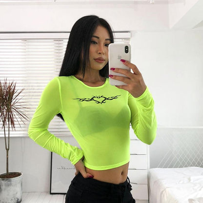 Neon Heart Mesh Top by White Market