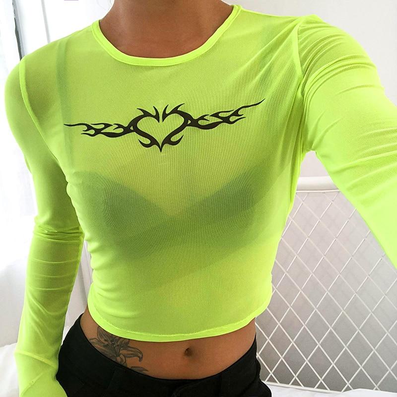 Neon Heart Mesh Top by White Market