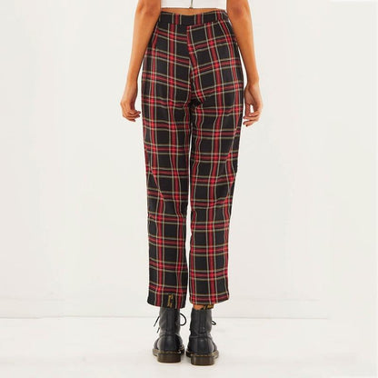 High Waist Cotton Plaid Trousers by White Market