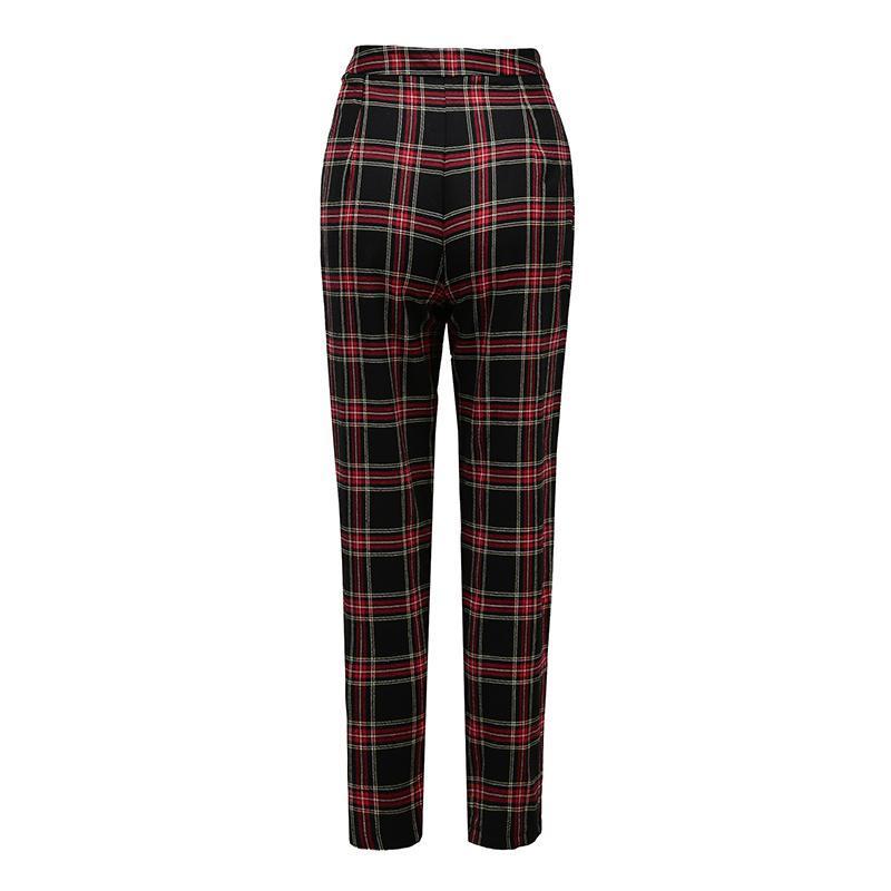 High Waist Cotton Plaid Trousers by White Market