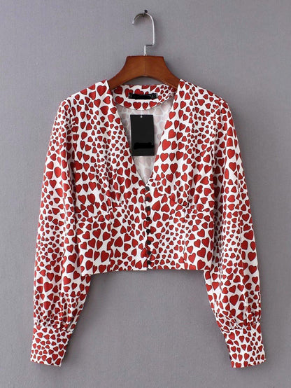 Hearts Printed Blouse by White Market