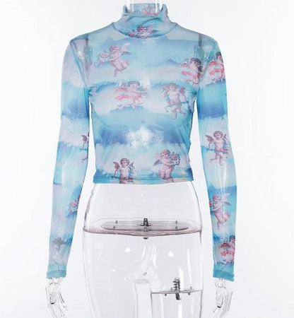 Cherub Sky Turtleneck Meshed Shirt by White Market