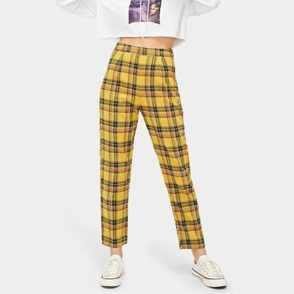 Yellow Plaid High Waisted Trousers by White Market