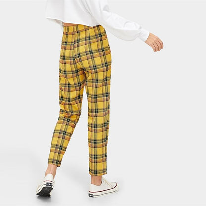 Yellow Plaid High Waisted Trousers by White Market