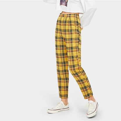 Yellow Plaid High Waisted Trousers by White Market