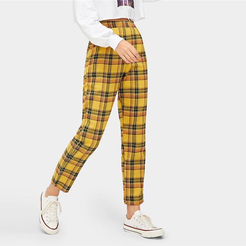 Yellow Plaid High Waisted Trousers by White Market