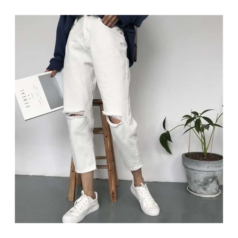 High Waisted Cut Knee Ankle Jeans by White Market