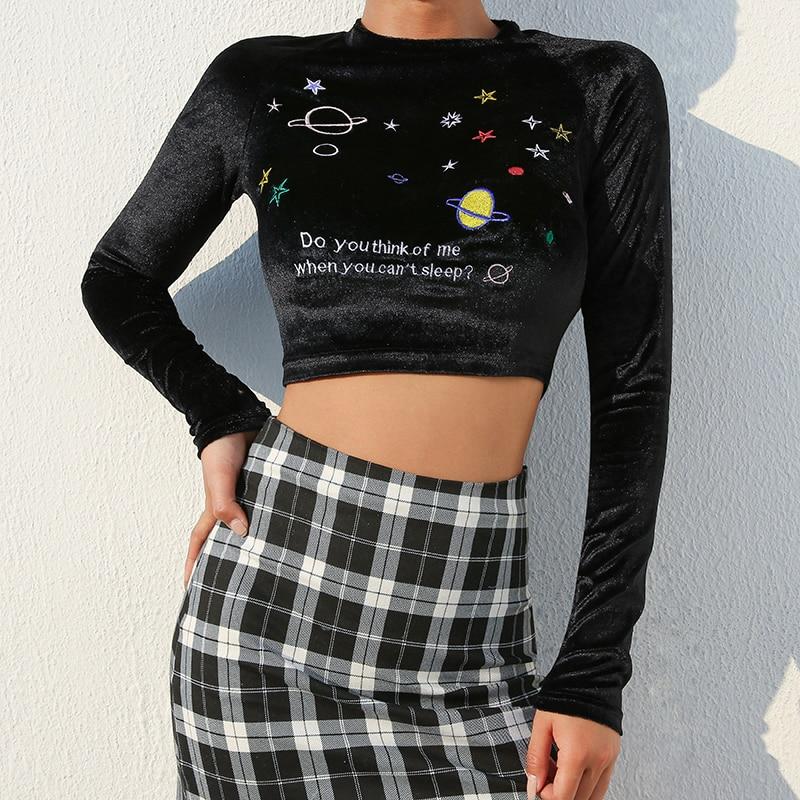 "Do You Think Of Me When You Can't Sleep" Cropped Velvet Top by White Market