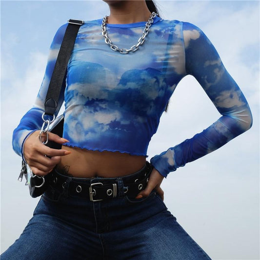 Liquid Sunshine Sky Mesh Long Sleeve by White Market