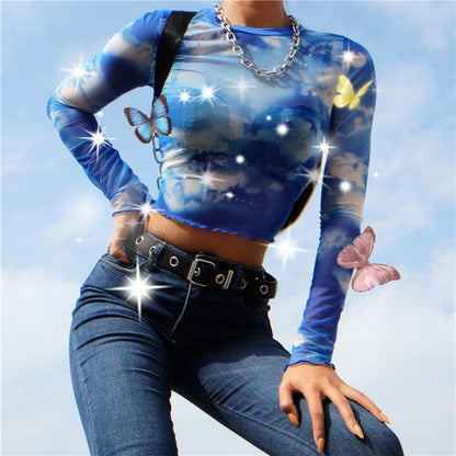 Liquid Sunshine Sky Mesh Long Sleeve by White Market