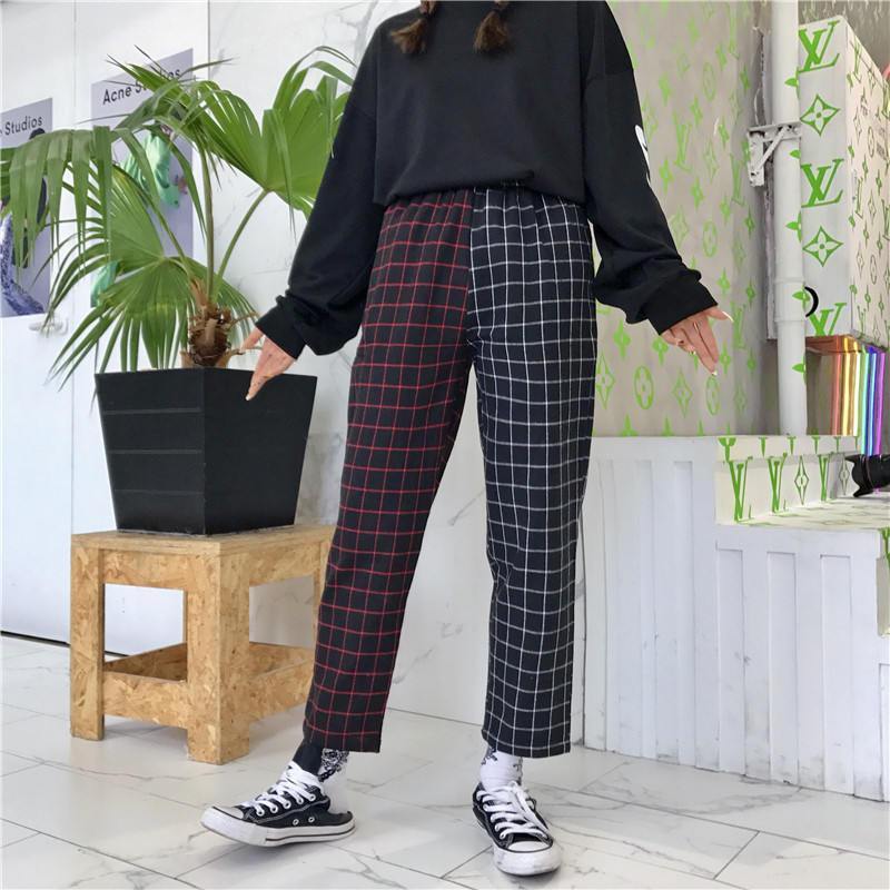 Two Tone Grid Plaid Trousers by White Market