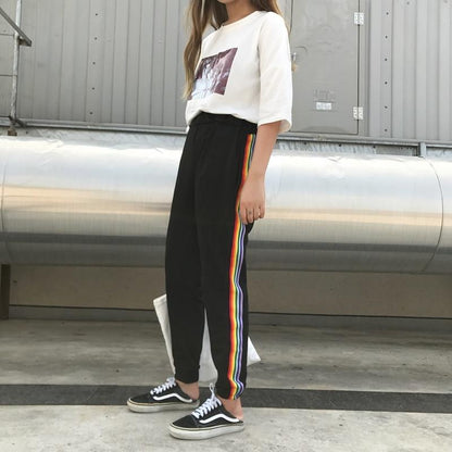 Rainbow Striped Joggers by White Market