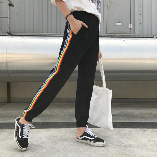 Rainbow Striped Joggers by White Market