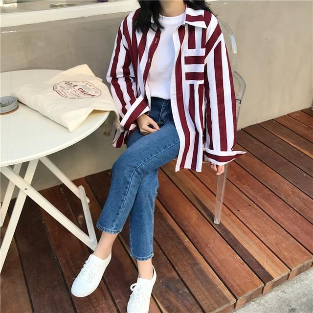 Vertical Striped Buttoned Shirt by White Market