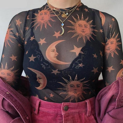 Sun Moon Stars Mesh Top by White Market