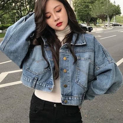 Cropped Buttoned Denim Jacket by White Market