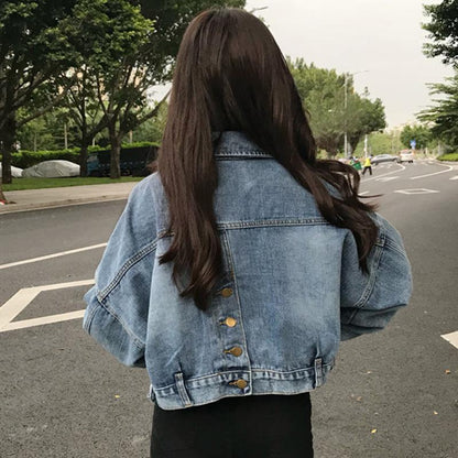 Cropped Buttoned Denim Jacket by White Market