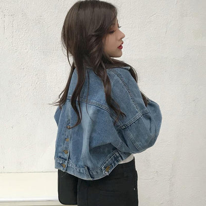 Cropped Buttoned Denim Jacket by White Market