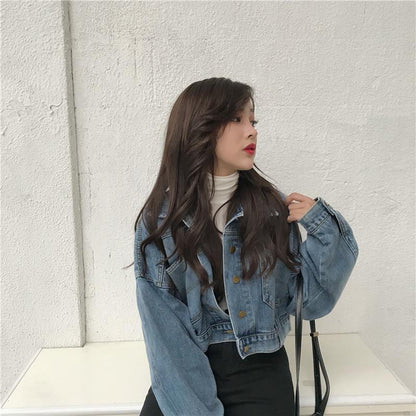 Cropped Buttoned Denim Jacket by White Market