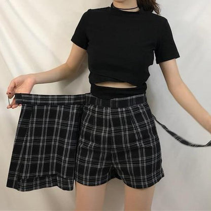 High Waisted Plaid Skirt Shorts by White Market