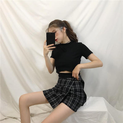 High Waisted Plaid Skirt Shorts by White Market