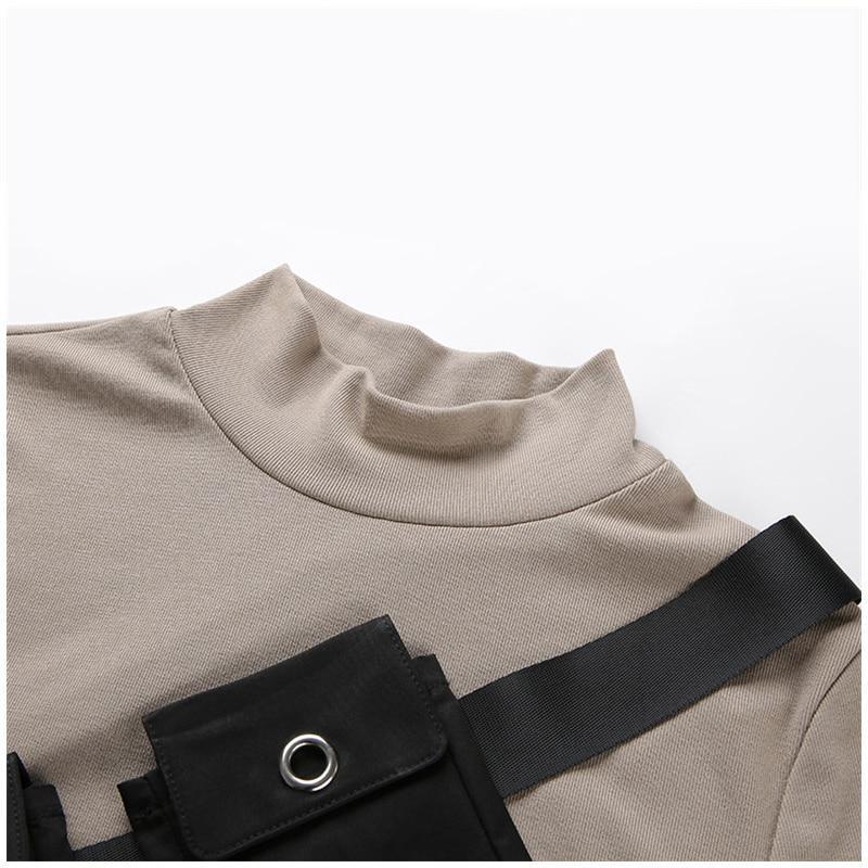Khaki Turtleneck With Detachable Tactical Shoulder Bags by White Market