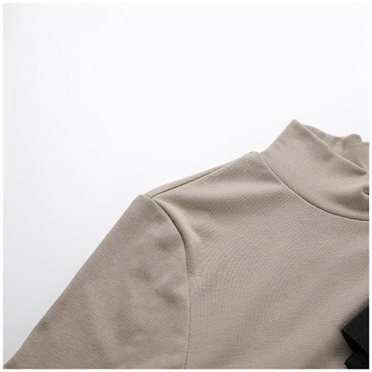 Khaki Turtleneck With Detachable Tactical Shoulder Bags by White Market