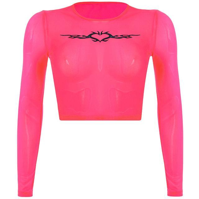 Neon Heart Mesh Top by White Market