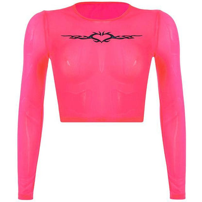 Neon Heart Mesh Top by White Market