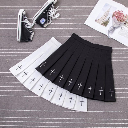 Embroidered Pleated Cross Skirt by White Market