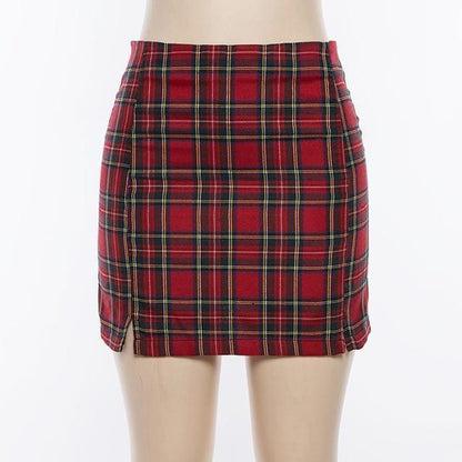 Red Plaid Mini Skirt by White Market