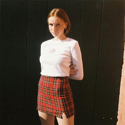 Red Plaid Mini Skirt by White Market