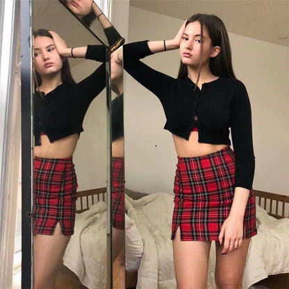 Red Plaid Mini Skirt by White Market