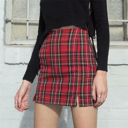 Red Plaid Mini Skirt by White Market