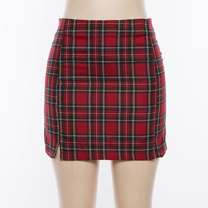 Red Plaid Mini Skirt by White Market