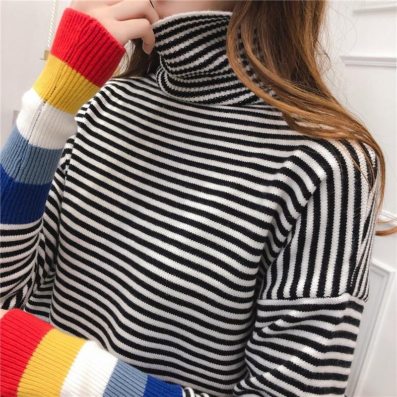 Rainbow Cuff Turtleneck Sweater by White Market