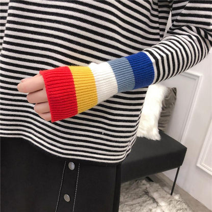 Rainbow Cuff Turtleneck Sweater by White Market