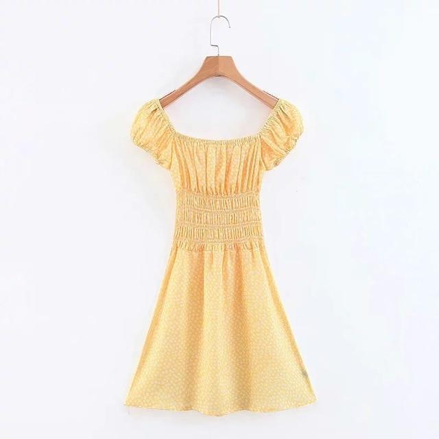 Yellow Floral Mini Dress With Puff Shoulder by White Market