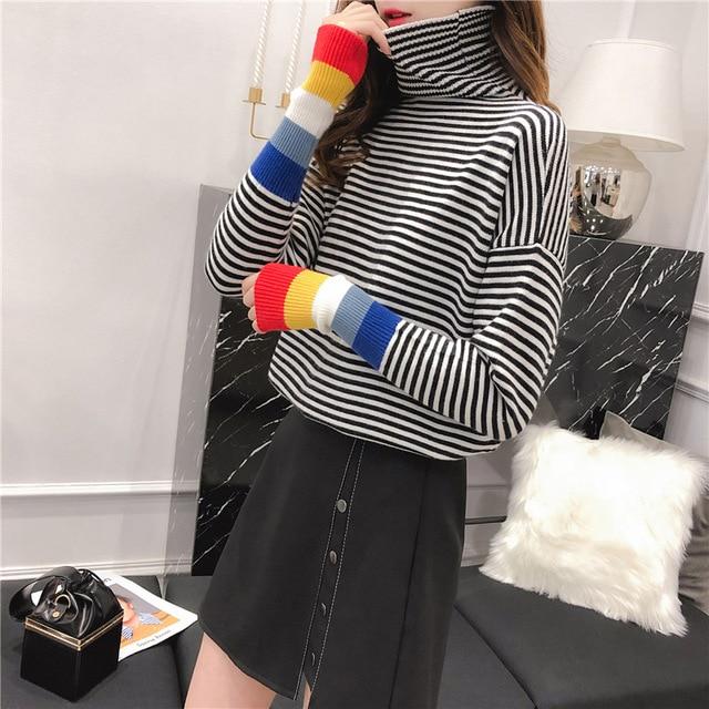 Rainbow Cuff Turtleneck Sweater by White Market