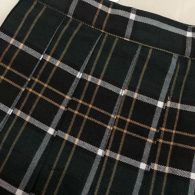 High Waisted Green Tartan Pleated Skirt by White Market