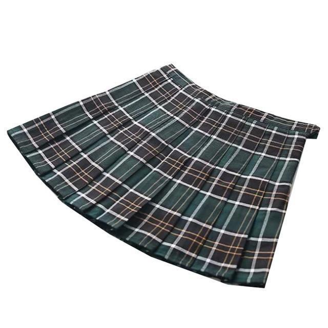 High Waisted Green Tartan Pleated Skirt by White Market