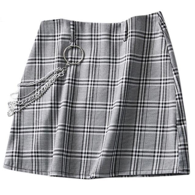 High Waisted Plaid Mini Skirt With Chain by White Market