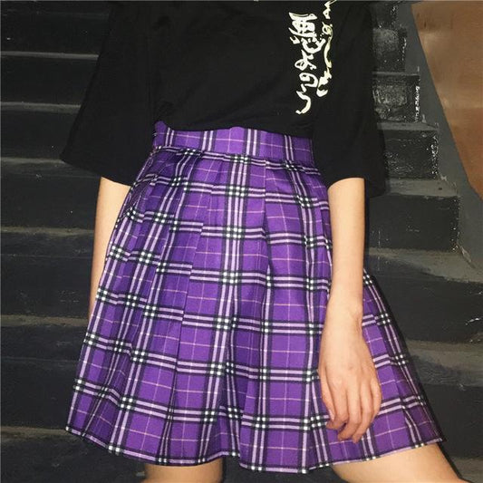 Purple Pleated Plaid Mini Skirt by White Market
